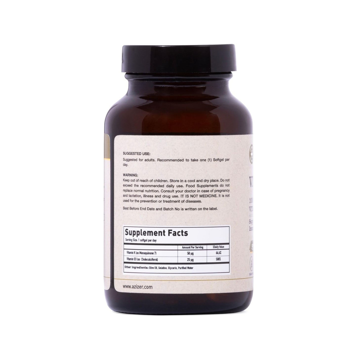 U-MORE Vitamin D3 & K2 (Menaquinone 7) 1000 IU Softgels 60 Count