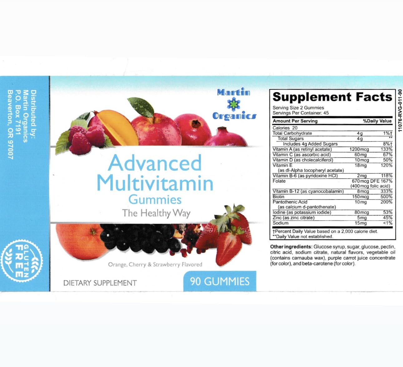 Martin Organics Multivitamin Gummies for Women and Men, 90 Count