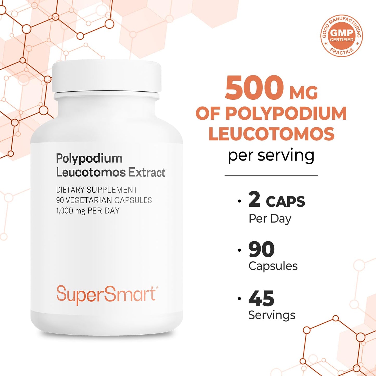 Supersmart Polypodium Leucotomos Extract 1000 mg per Day Capsules 90
