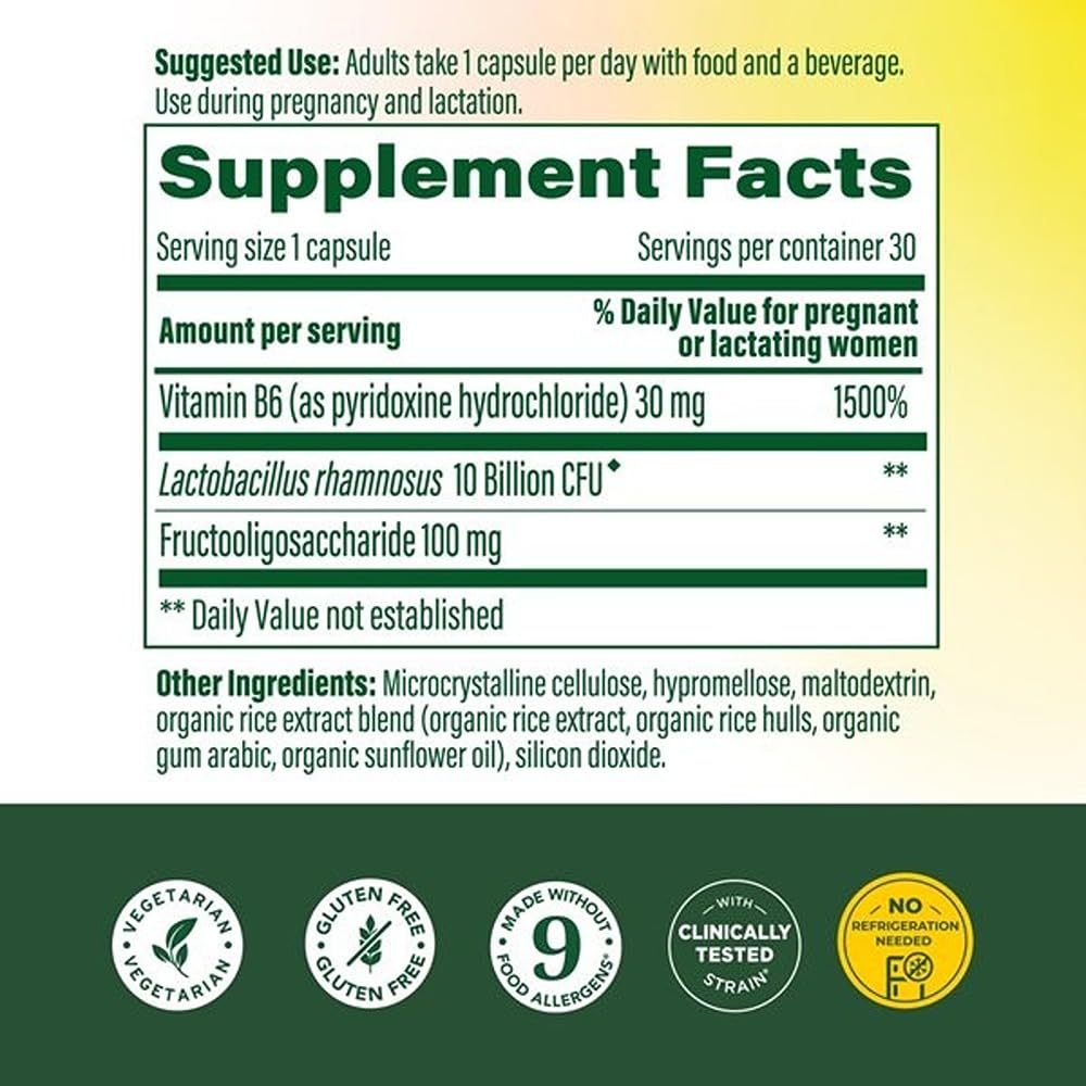 MegaFood Baby & Me 2 Prenatal Probiotic Prebiotic with B6 Capsule, 30 Capsules
