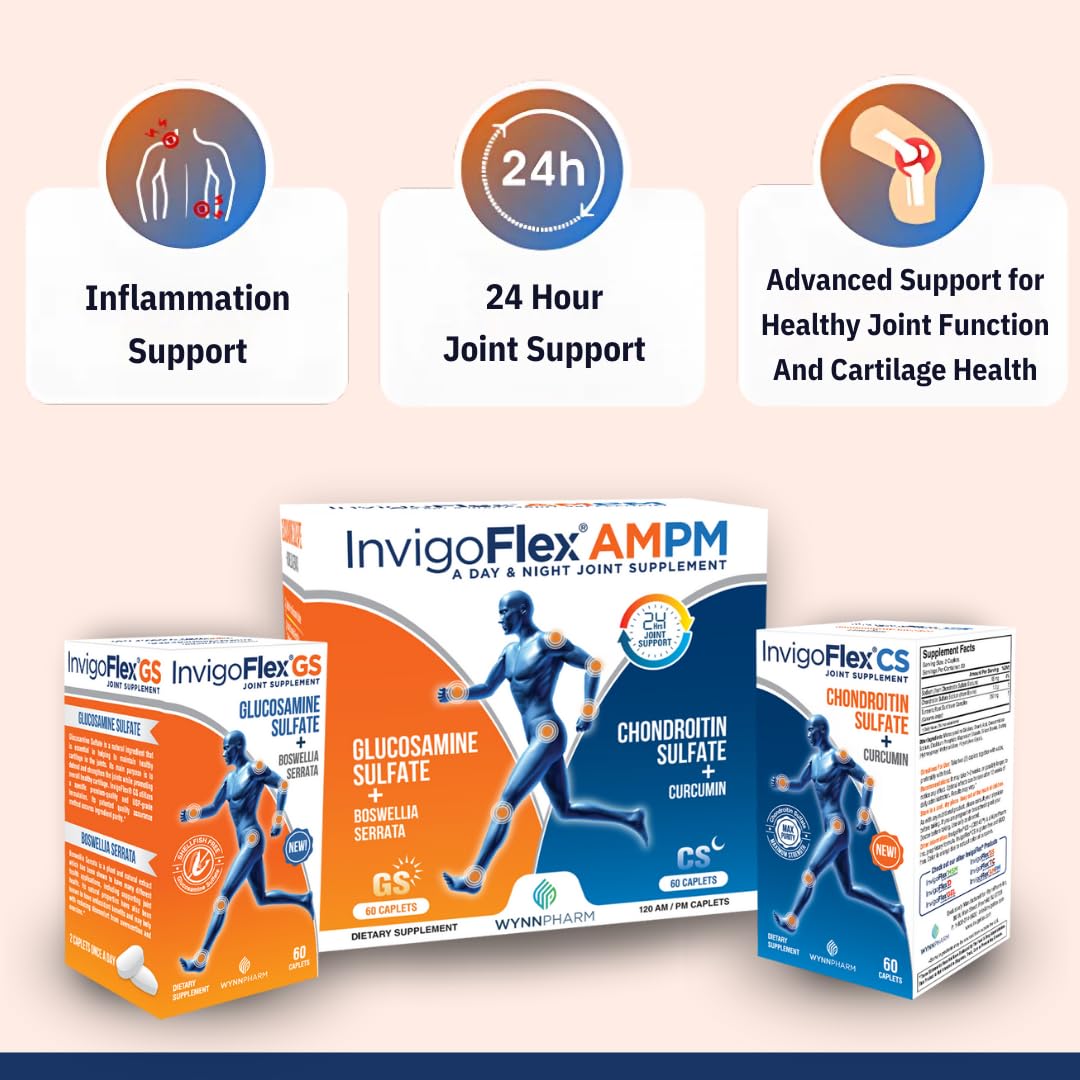 INVIGOFLEX AMPM Glucosamine & Chondroitin Sulfate Turmeric Curcumin Boswellia Serrata Caplets 120