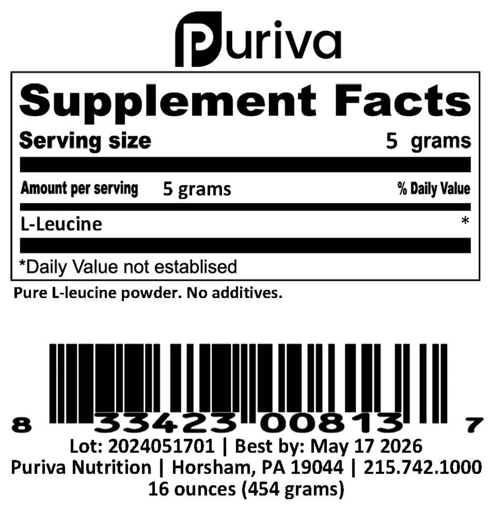 Puriva L-Leucine Powder, 16 Ounces