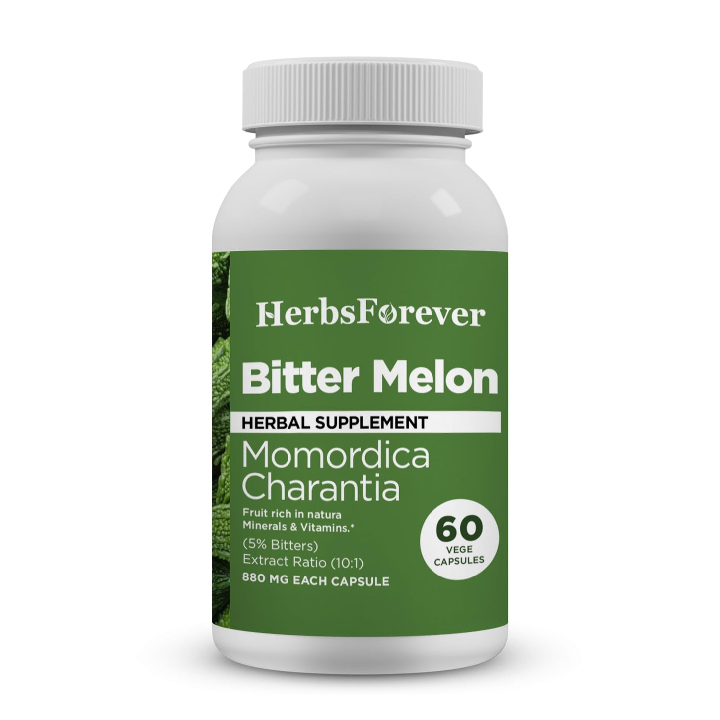 HerbsForever Bitter Melon Extract 10:1 Extra Strength, 4250 mg Fruit Powder Equiv per Serving, 60 Veg Capsules