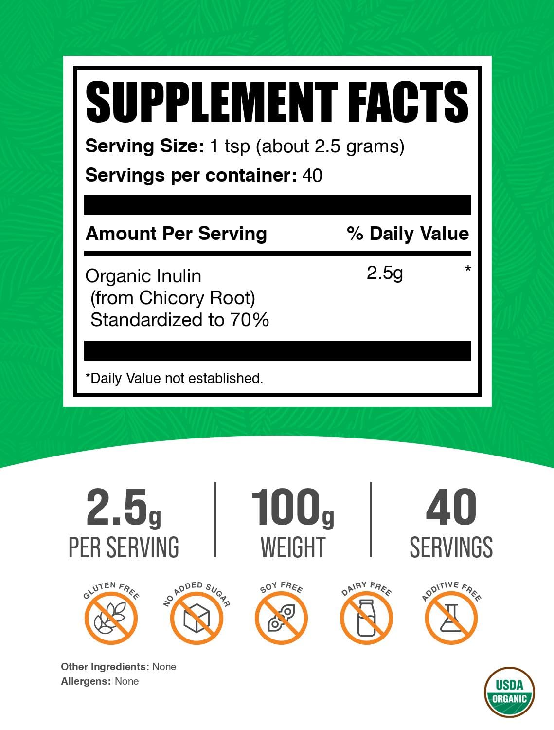 BulkSupplements Organic Inulin Powder 3.5 oz