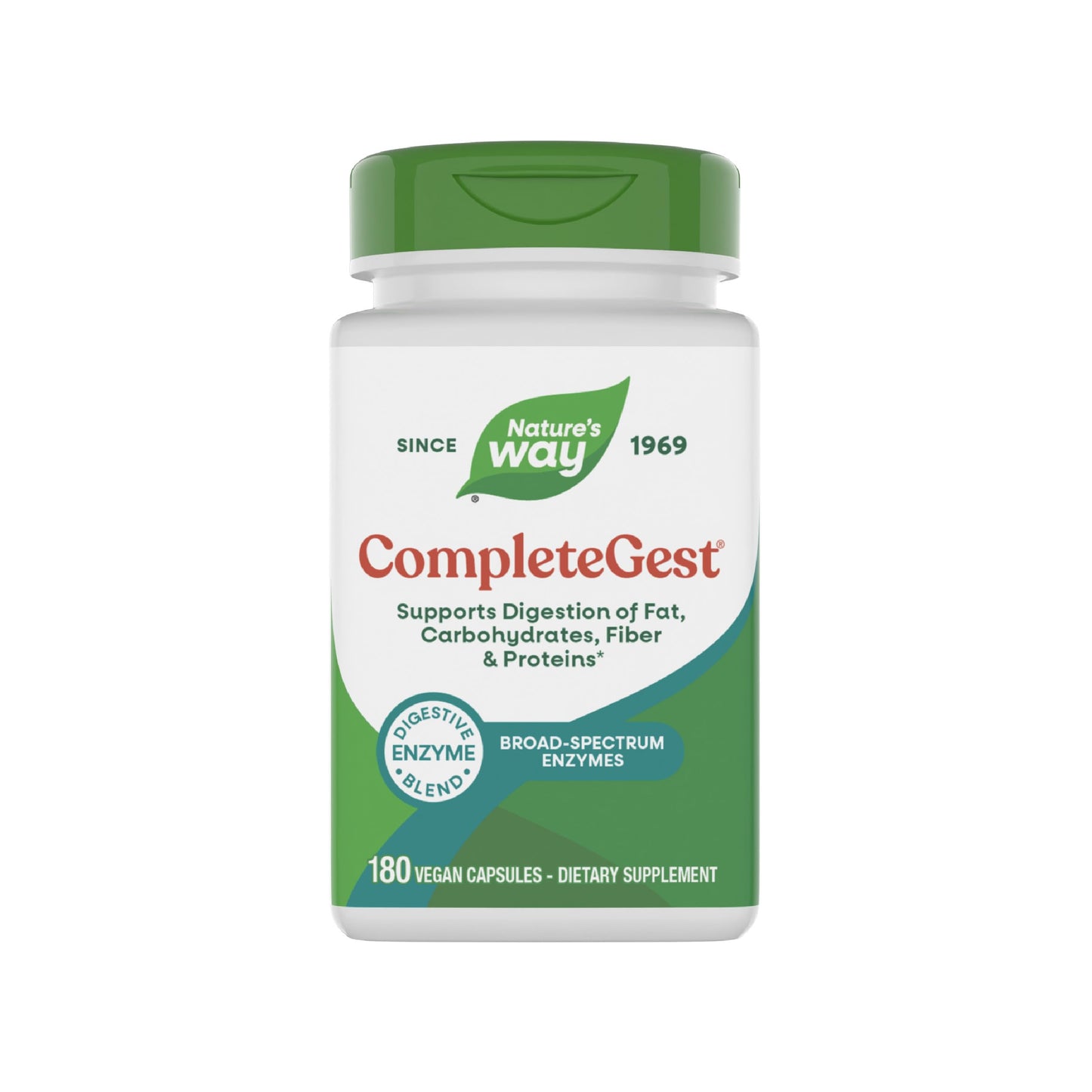 Nature's Way CompleteGest Complete Digestive Blend Vegan Enzymes Supports Digestion of Fat, Carbohydrates, Proteins & Fiber 180 Capsules