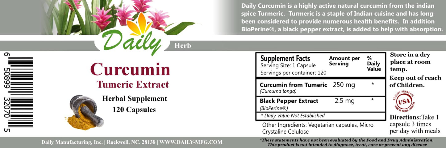 Daily Manufacturing Curcumin (Turmeric & Black Pepper Extract) Capsules 120