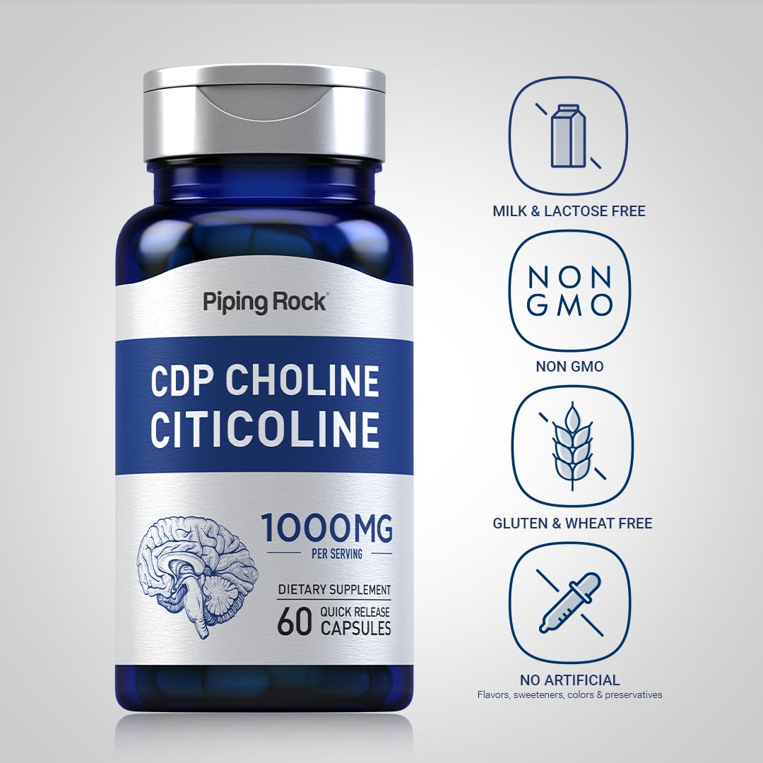 Piping Rock CDP Choline Citicoline 1000mg Quick Release Capsules 60 Count
