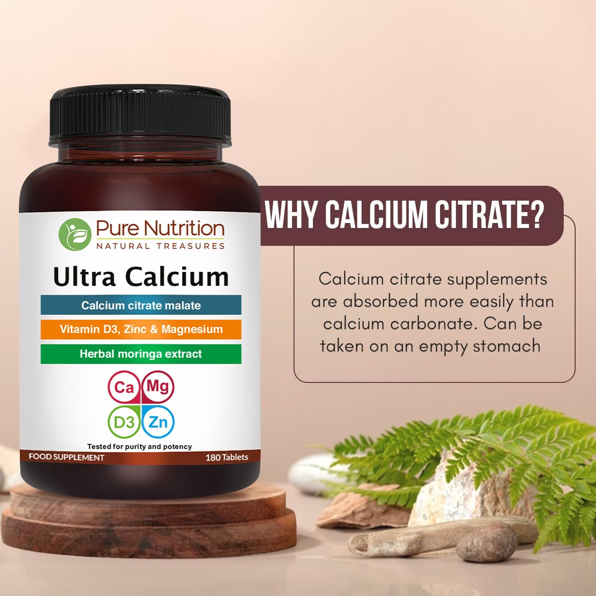 PURE NUTRITION NATURAL TREASURES Calcium Citrate 1000mg Highly Absorbable Calcium Supplement with Calcium Citrate Malate, Vitamin D, Zinc and Magnesium Tablet, 1 Tablet
