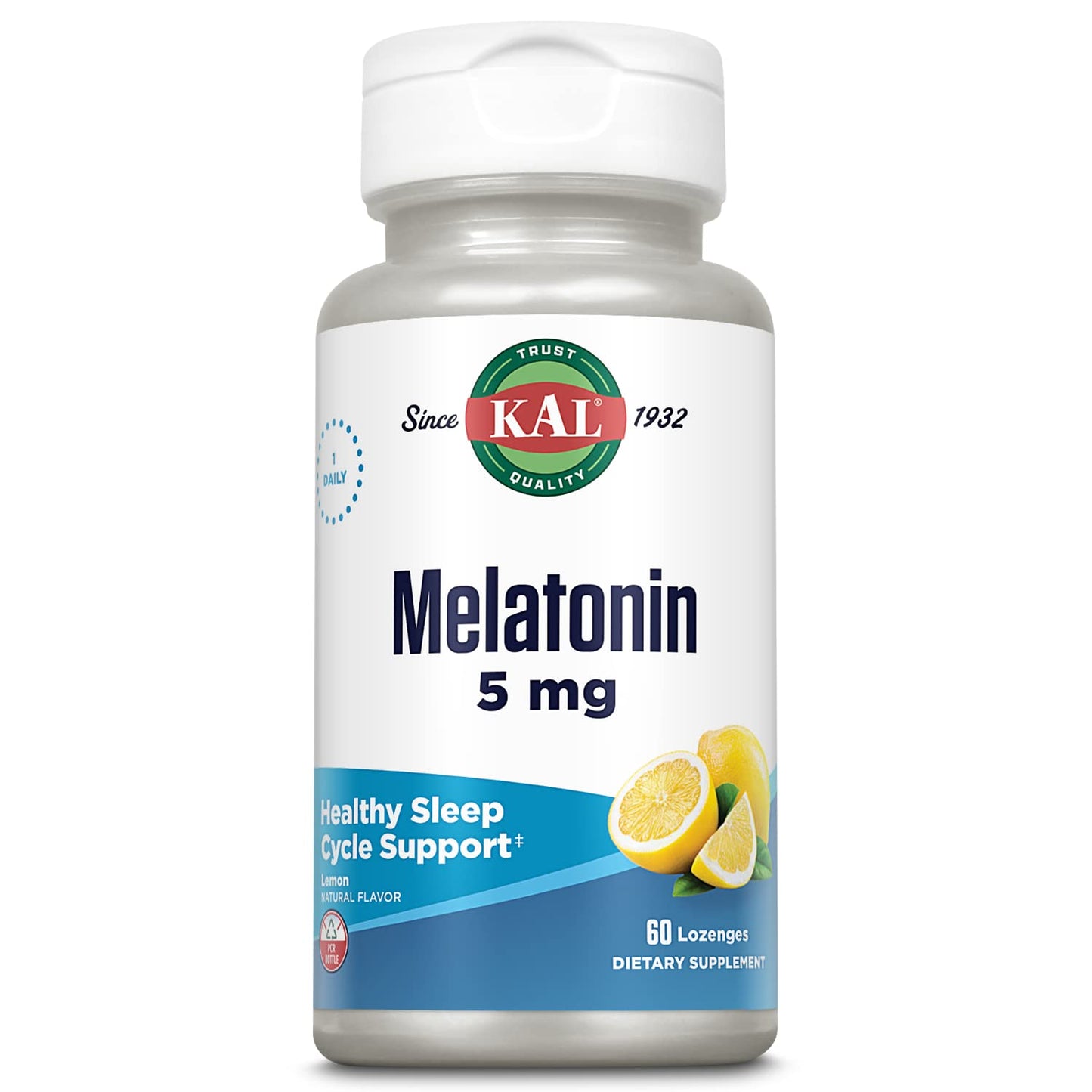 KAL Melatonin 5 mg Supplement for Adults - Sleep Aid & Rest Support, Fast Release Lozenges, Melatonin 5mg & Vitamin B6 10mg for Men & Women, Vegetarian - 60 Lozenges
