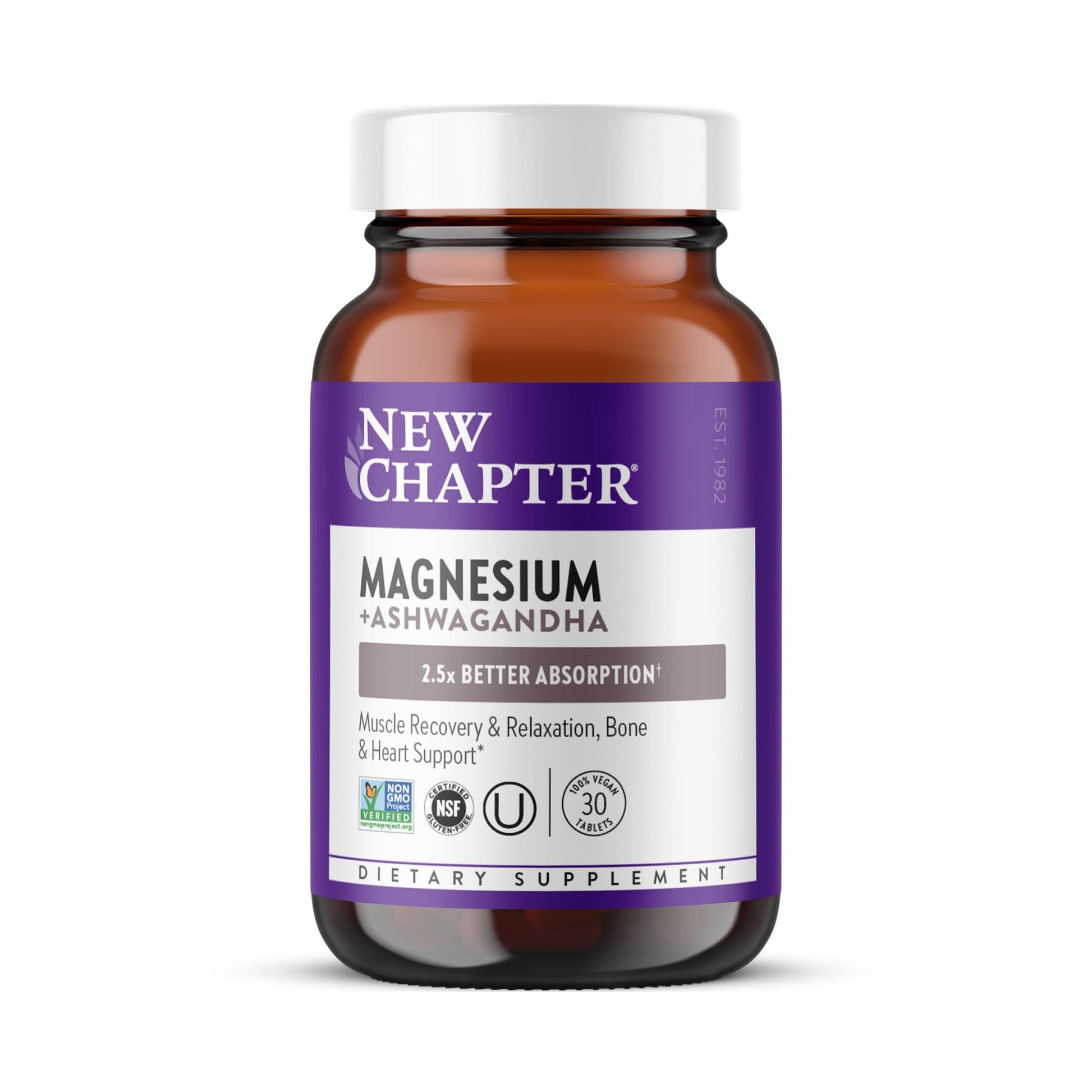 New Chapter Magnesium Glycinate 325mg & Ashwagandha Supplement, 30 Tablets