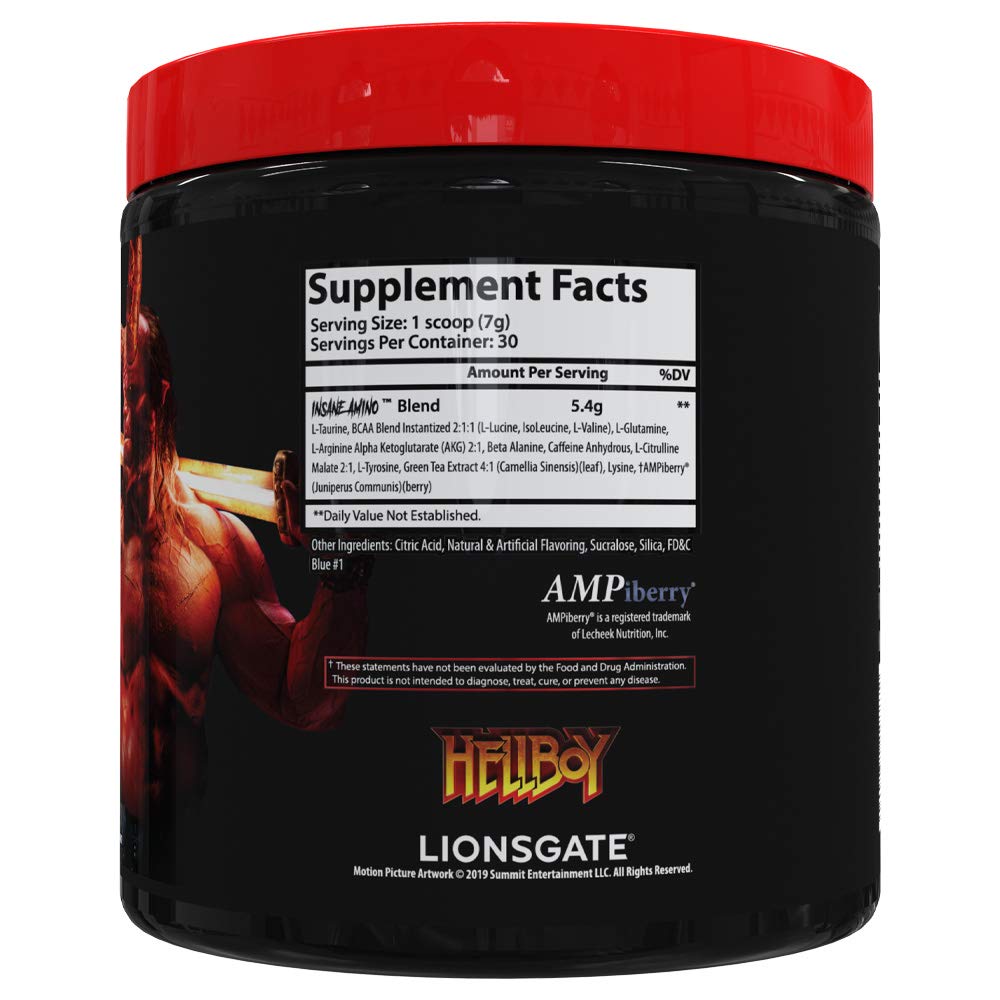 Insane Labz Insane Amino Hellboy Edition Powder, BCAA with Energy Focus Intra Workout, 7.5 Ounce