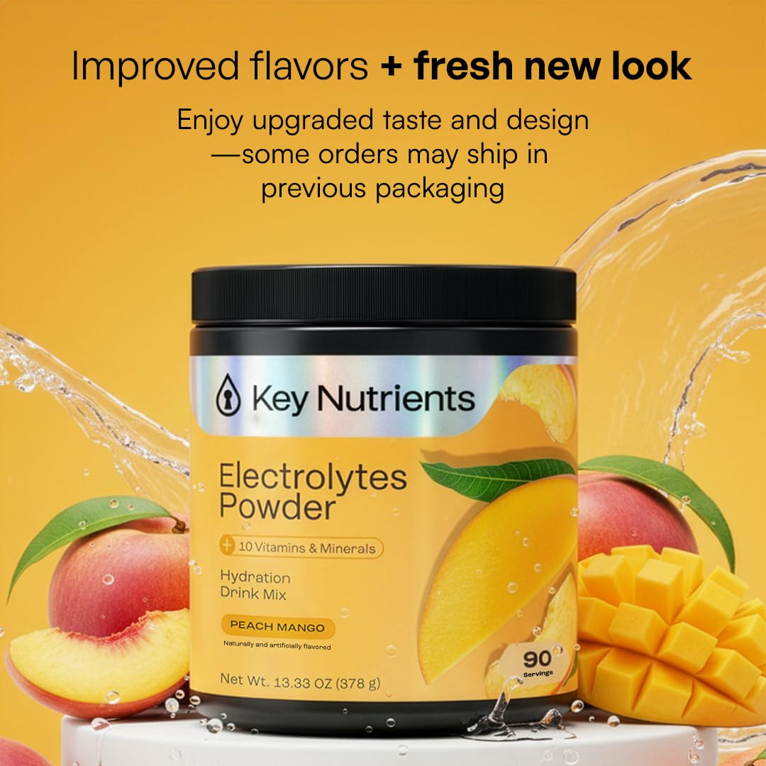 KEY NUTRIENTS Electrolytes Lemonade + Peach Mango Powder, 26 Servings