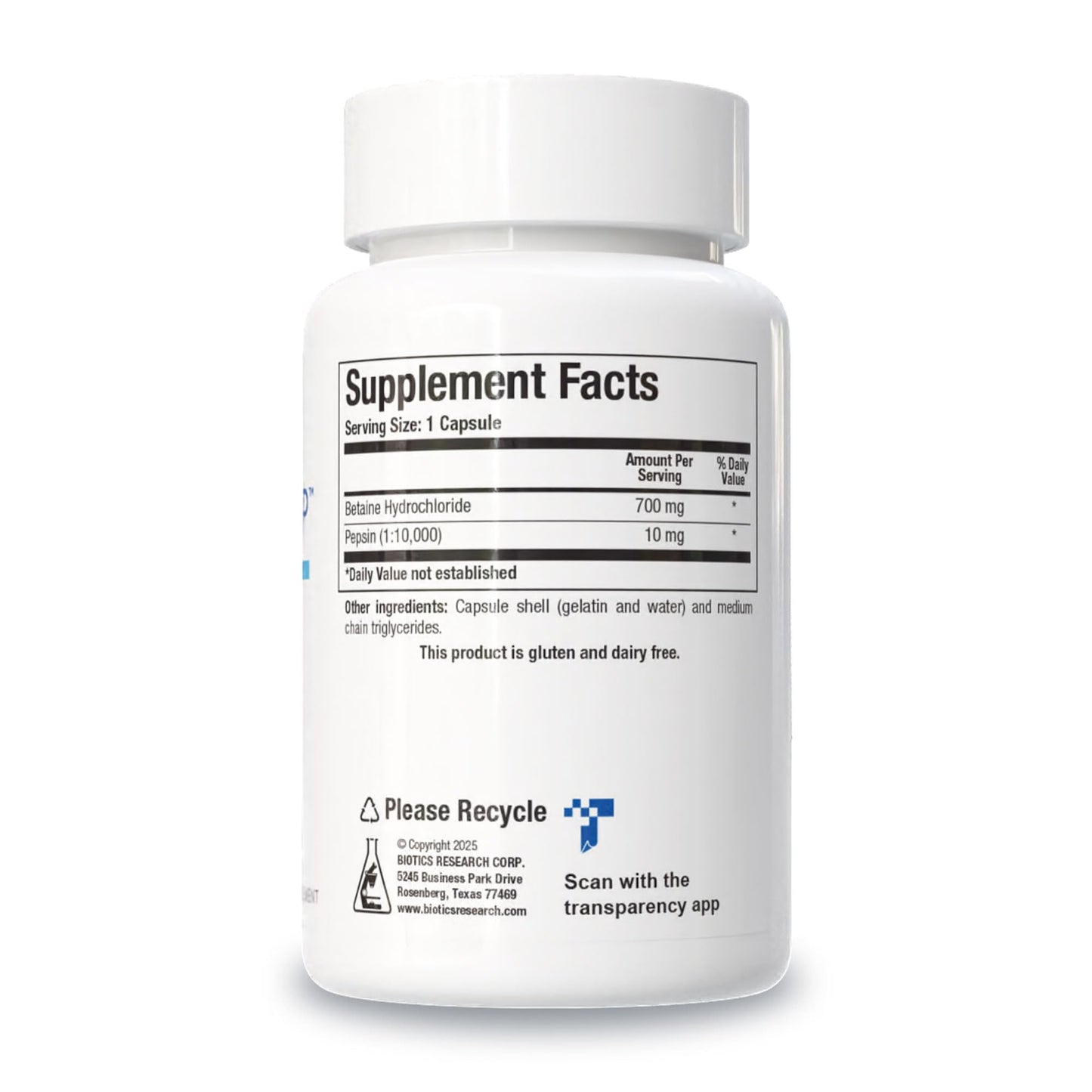 Biotics Research Betaine Plus HP High Potency Hydrochloric Acid Supplement Supports Digestive Function Capsule, 90 Count
