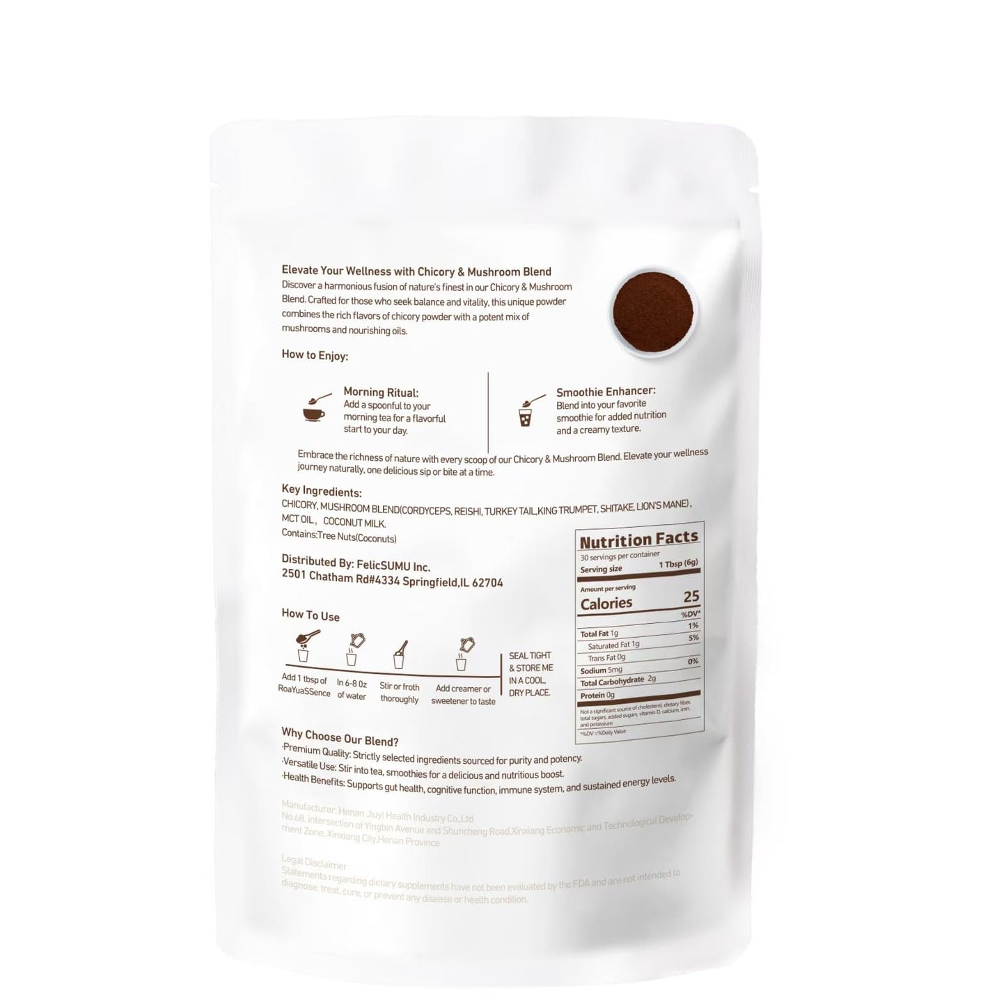 RoaYuaSSence Chicory Root and Mushroom Blend 6 Functional Mushrooms Powder 6.35