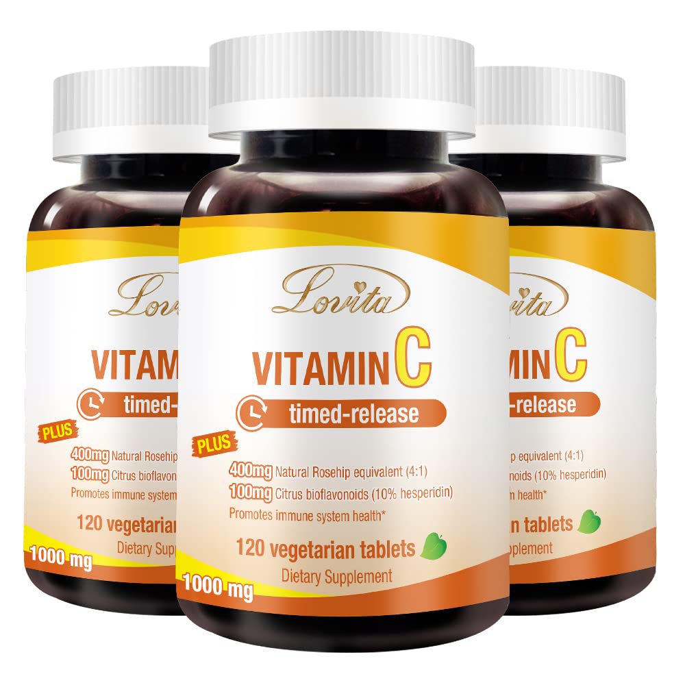 LOVITA Vitamin C 1000mg with Bioflavonoids & Rose Hips Timed Release Coating High Potency Tablet 360
