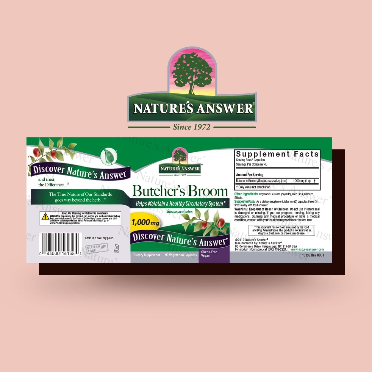Nature's Answer Butcher's Broom Root Capsules, 90 Count