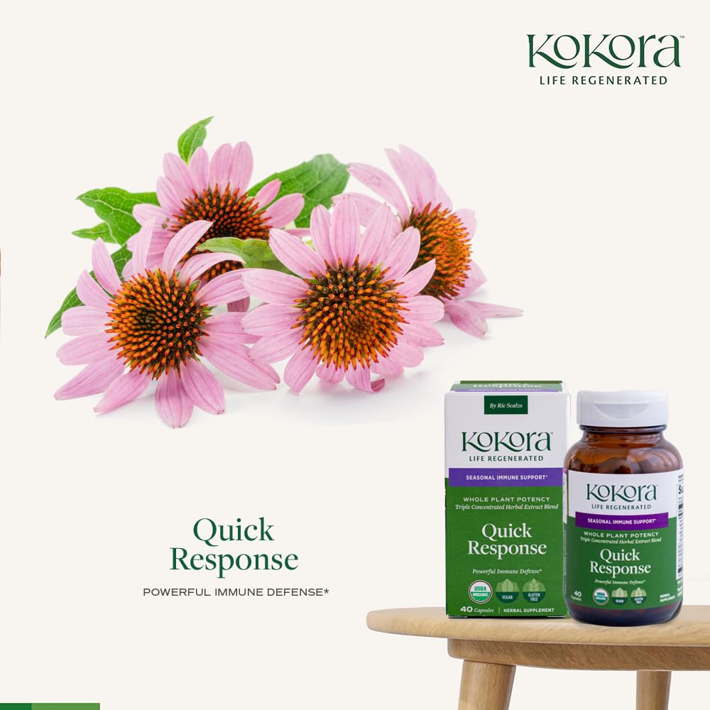 kokora Quick Response Herbal Immune Support Supplement with Andrographis, Echinacea & Oregano – Seasonal Immune Defense Capsules, 40 Count