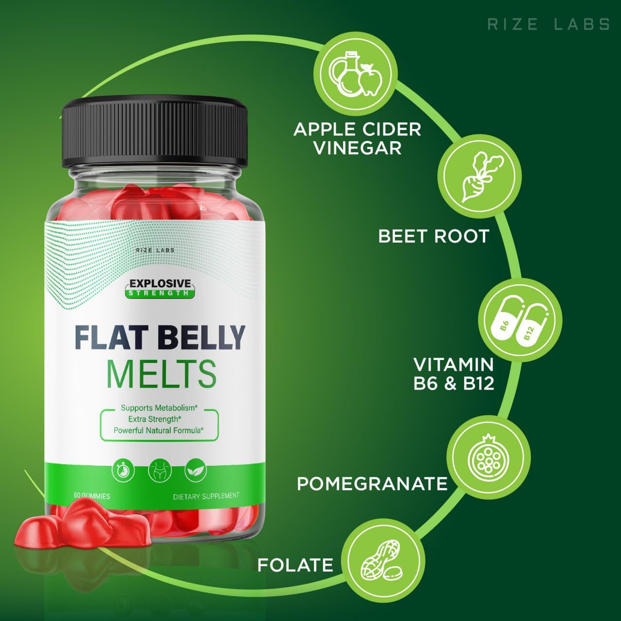 Rize Labs Flat Belly Melts Keto ACV Gummies, 120 Gummies