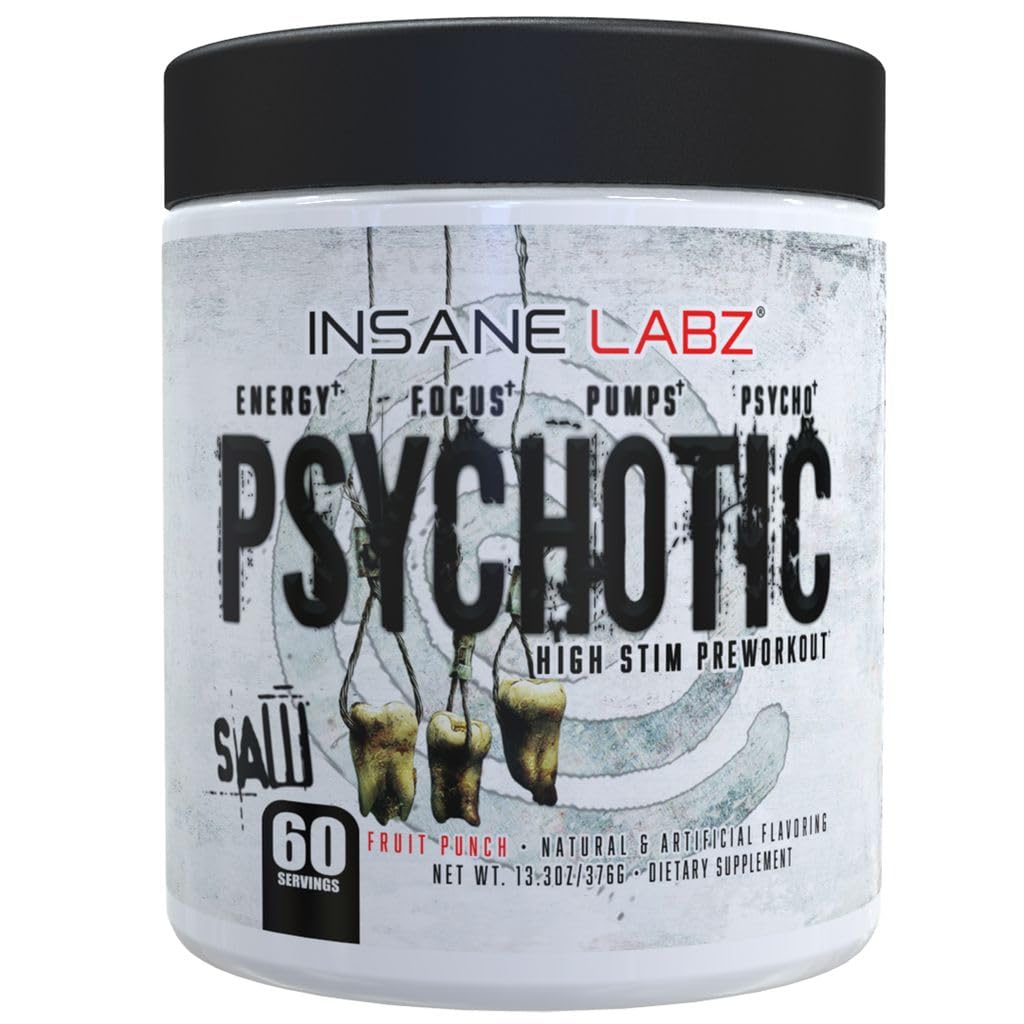 Insane Labz Psychotic SAW High Stim Pre Workout Powder with OxyGold and AMPiberry, 6.6 Ounce