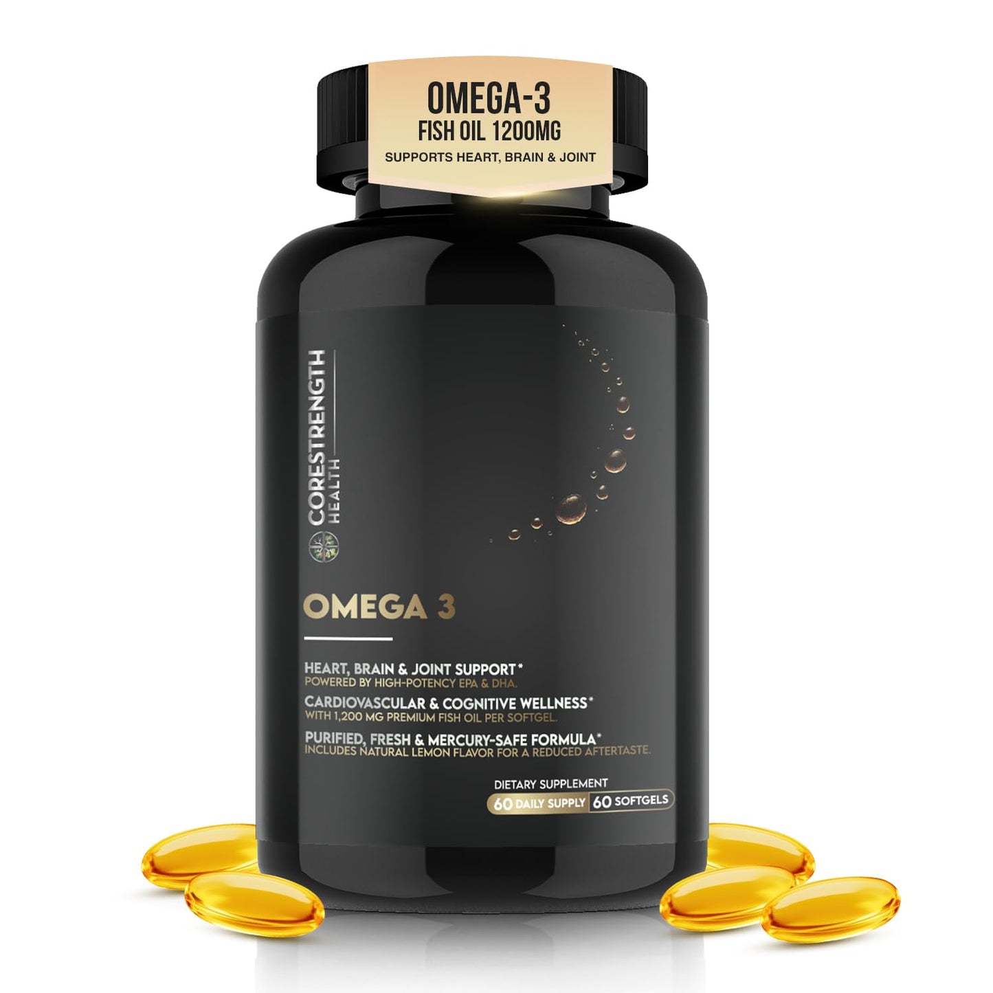 CoreStrength Health LLC Omega 3 Fish Oil 1200 mg | 720 mg EPA & DHA per Capsule | Responsibly Sourced Anchovy | Purified, Third-Party Tested | Non-GMO, Gluten Free, Soy Free | 60 Capsules