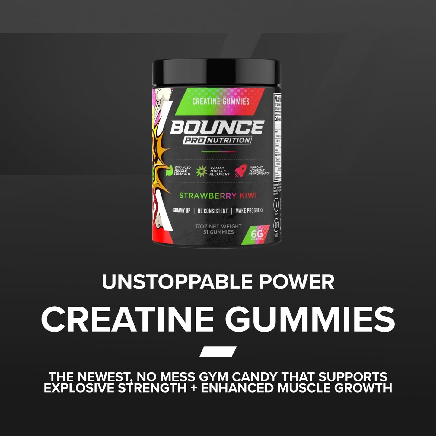 Bounce Pro Creatine Monohydrate Gummies, 51 Count (Pack of 1)