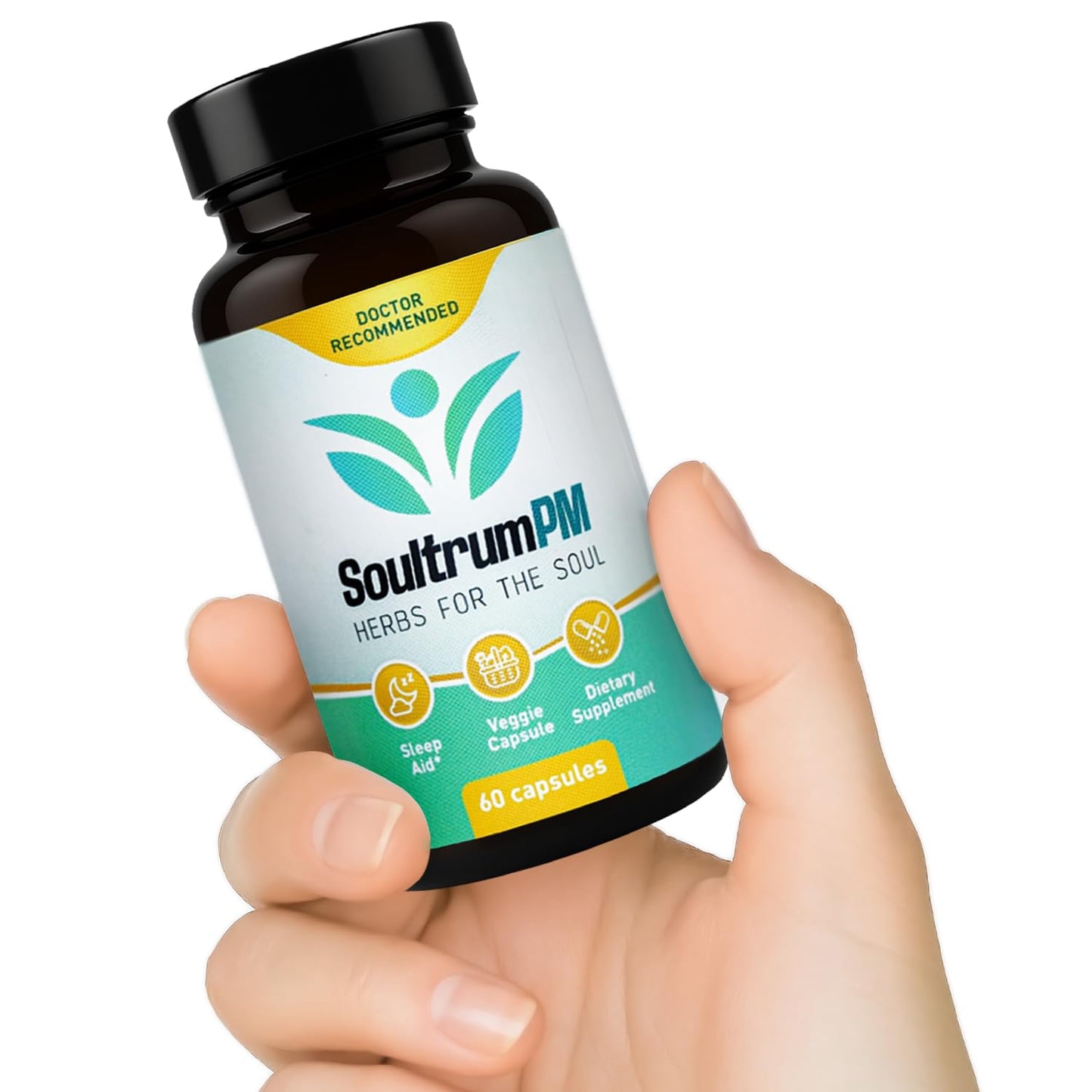 Soultrum Natural Sleep Aid Nighttime Sleeping Supplement with Melatonin 3mg, L-Theanine 200mg, Vitamin B6 5mg, Magnesium Glycinate 11mg, Ashwagandha, Chamomile, Valerian Root, Passionflower, 60 Capsules