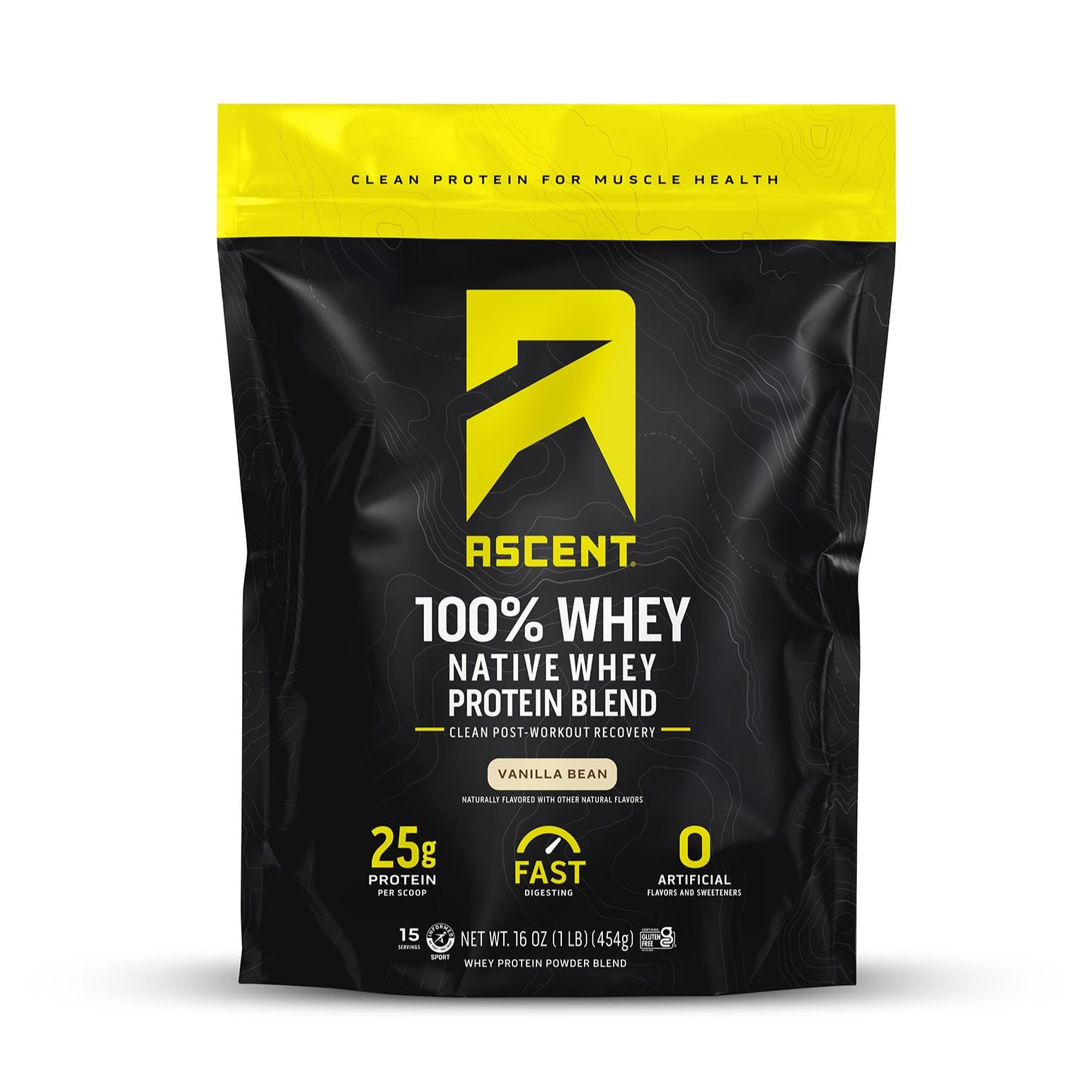 Ascent 100% Whey Protein Powder Vanilla, 1 lb