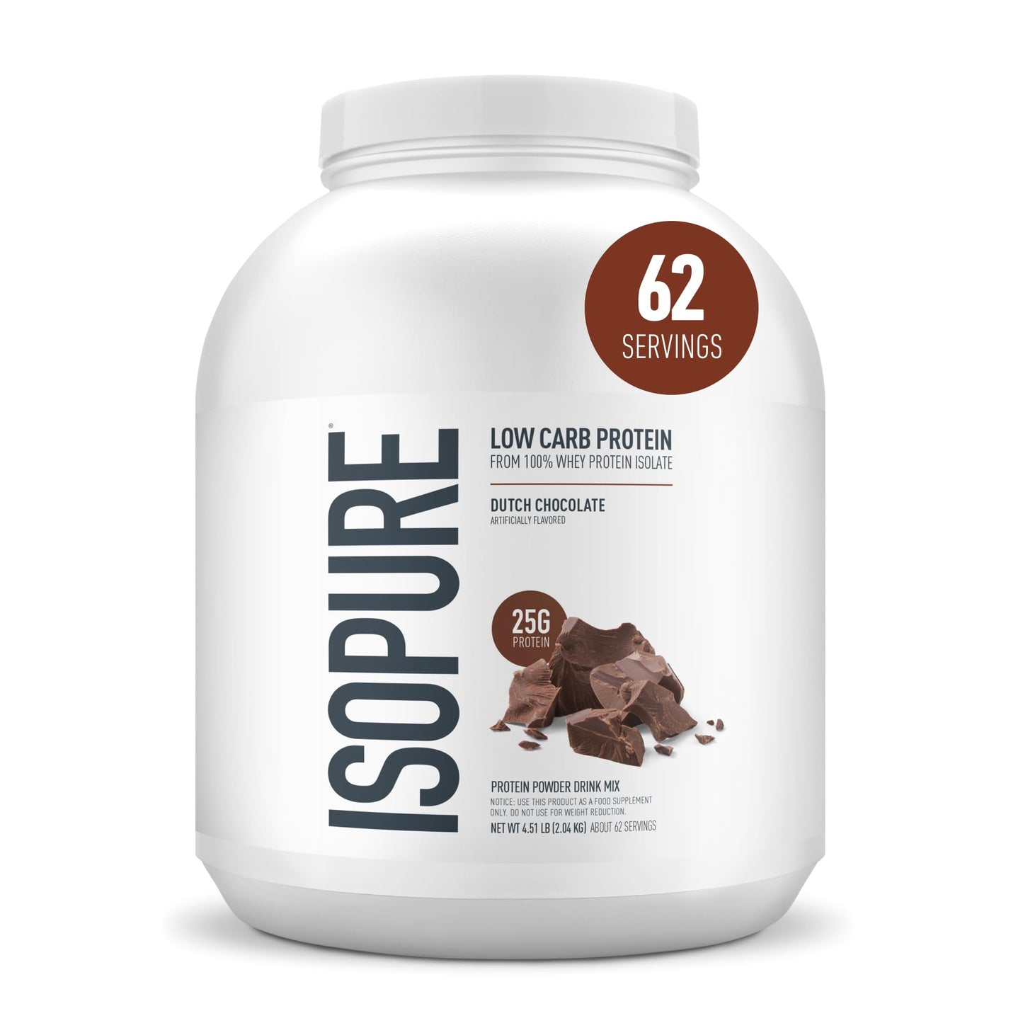Isopure Low Carb 100% Pure Whey Isolate Protein Powder, Dutch Chocolate, 72 Servings