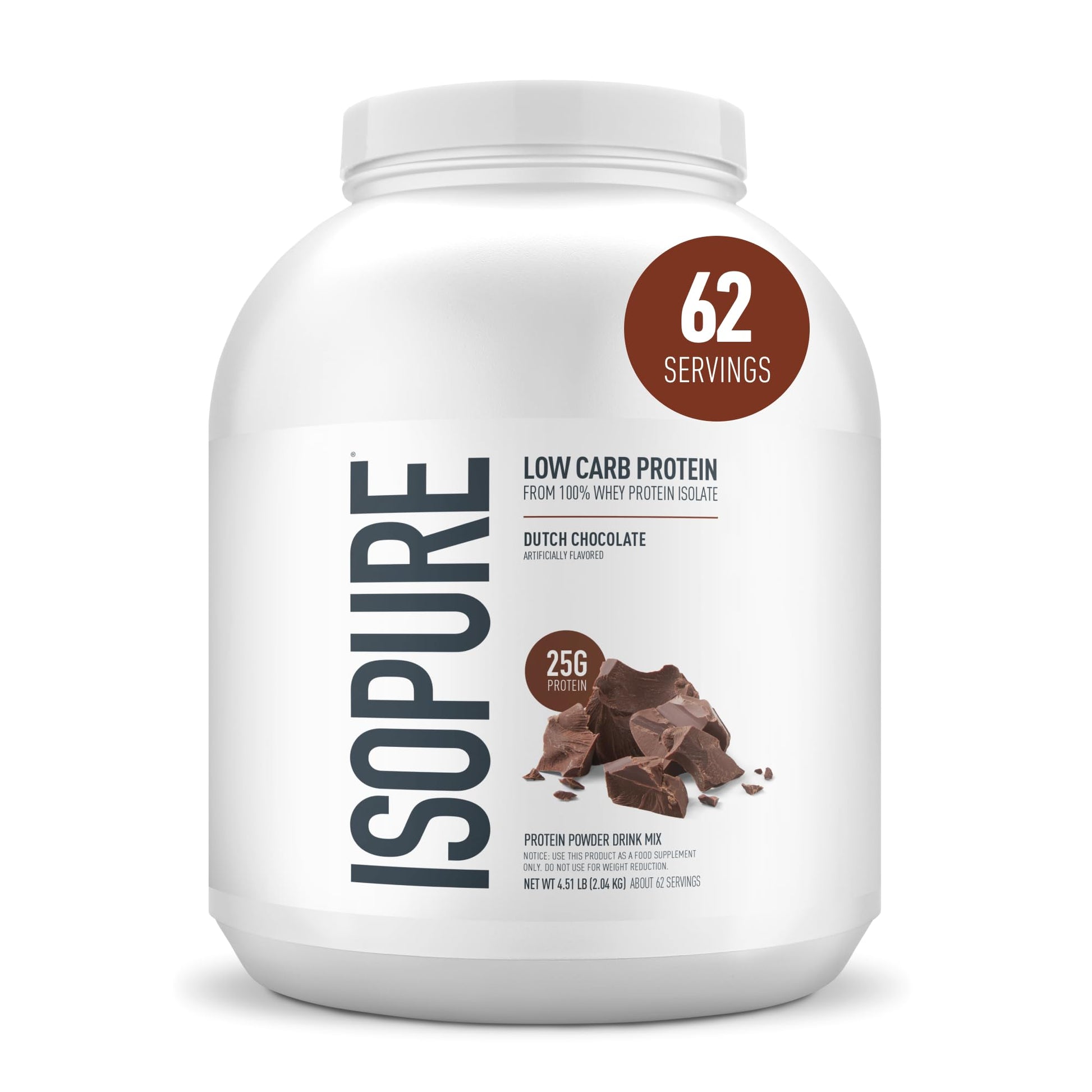 Isopure Low Carb 100% Pure Whey Isolate Protein Powder, Dutch Chocolate, 72 Servings
