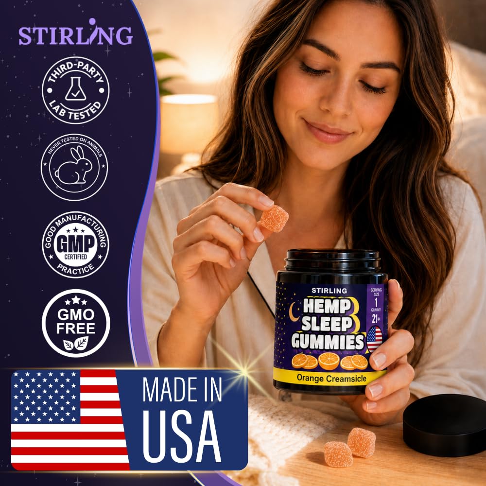 STIRLING Sleep Gummies with Hemp Seed Oil, Orange Creamsicle Flavor, 30 Count
