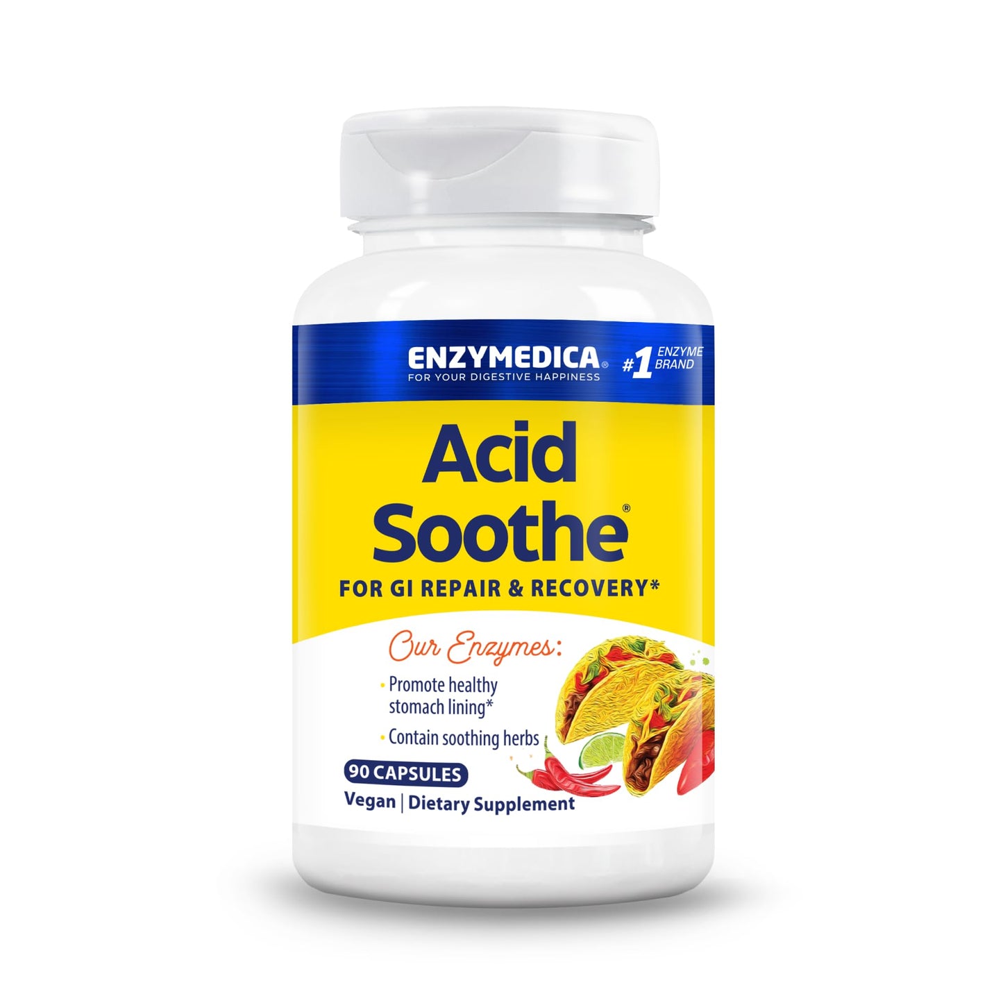 Enzymedica Acid Soothe Capsule, 90 Count, 3-in-1 Formula with Enzymes & Soothing Herbs