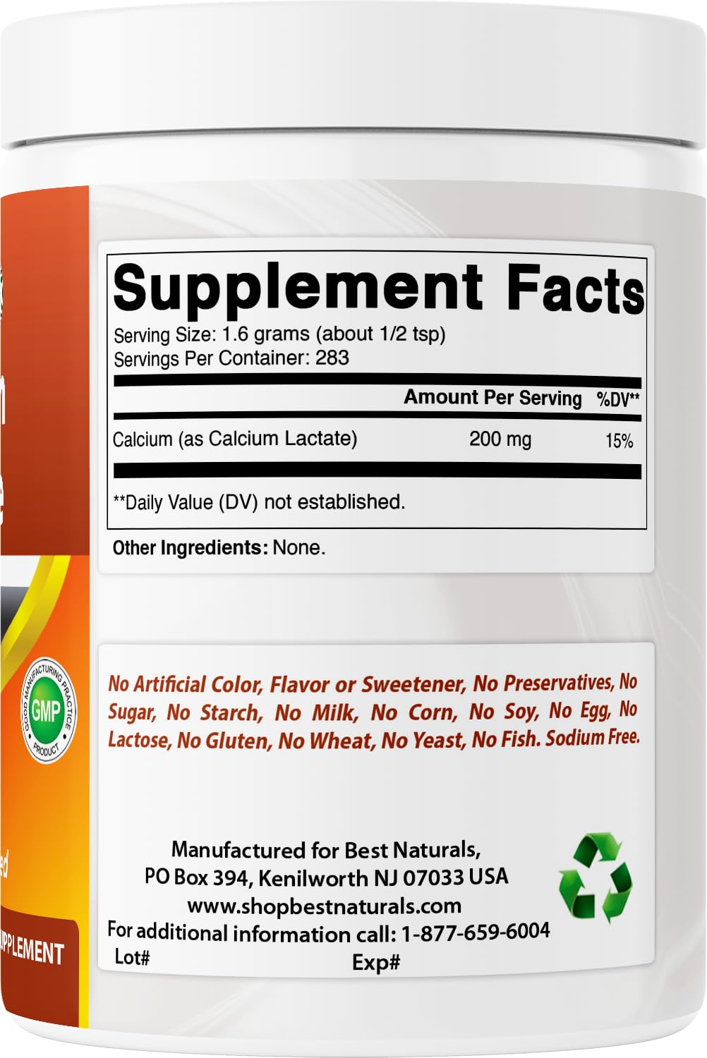 Best Naturals Calcium Lactate Pure Powder 16 Ounce