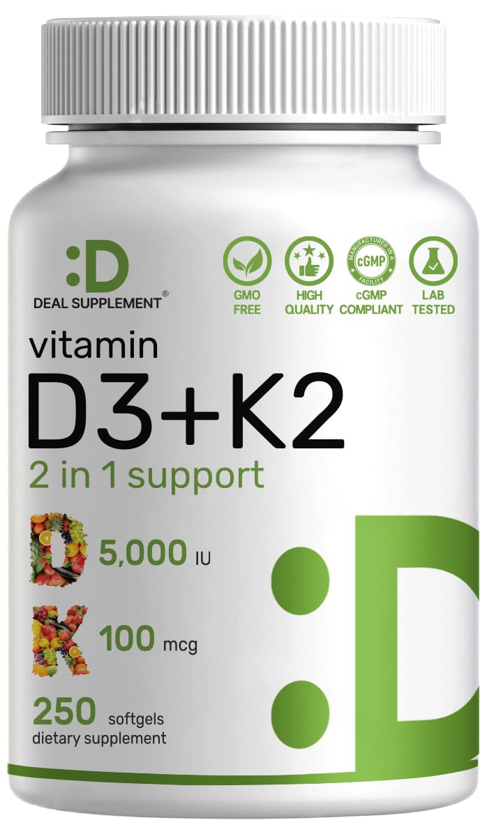 DEAL SUPPLEMENT Vitamin D3 5,000 IU + K2 MK7 Softgels, 500 Count