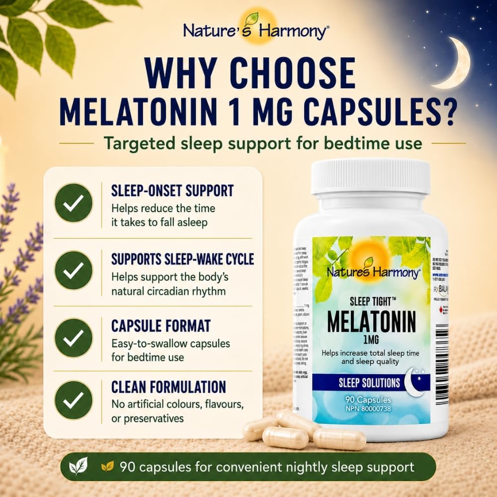 Nature's Harmony Melatonin 1mg Capsules, 90 Count