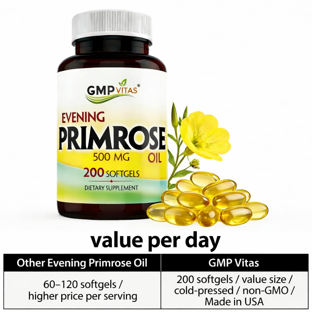 GMP Vitas Evening Primrose Oil 500mg Softgels, 200 Count