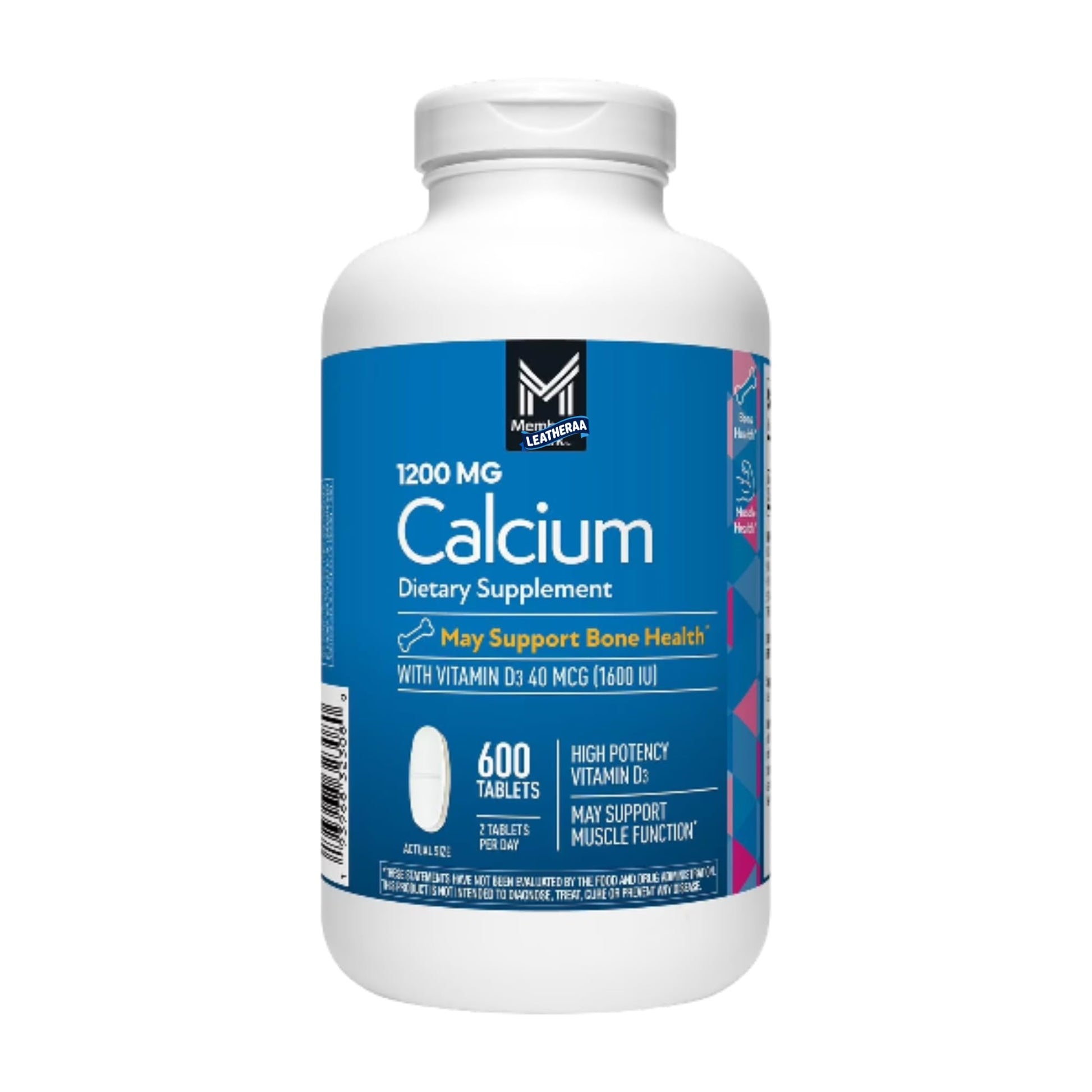 LEATHERAA Calcium + Vitamin D3 Dietary Supplement Tablets, 600 Count