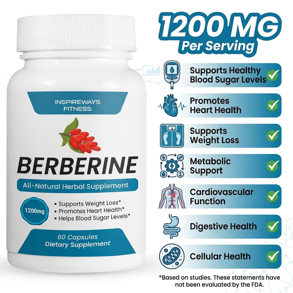 Fitness InspireWays Berberine HCL Capsule 1200mg, 60 Count