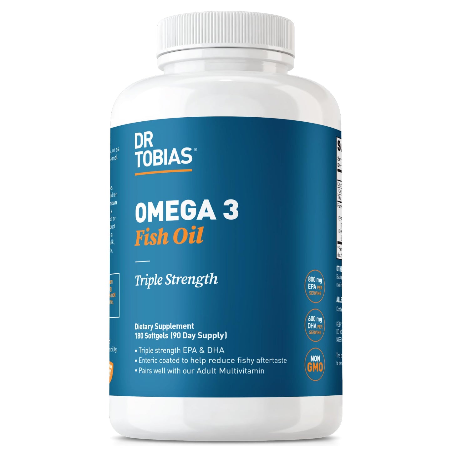 Dr. Tobias Omega 3 Fish Oil 2000mg Triple Strength with 800mg EPA 600mg DHA Per Serving, Soft Gel, 180 Softgels