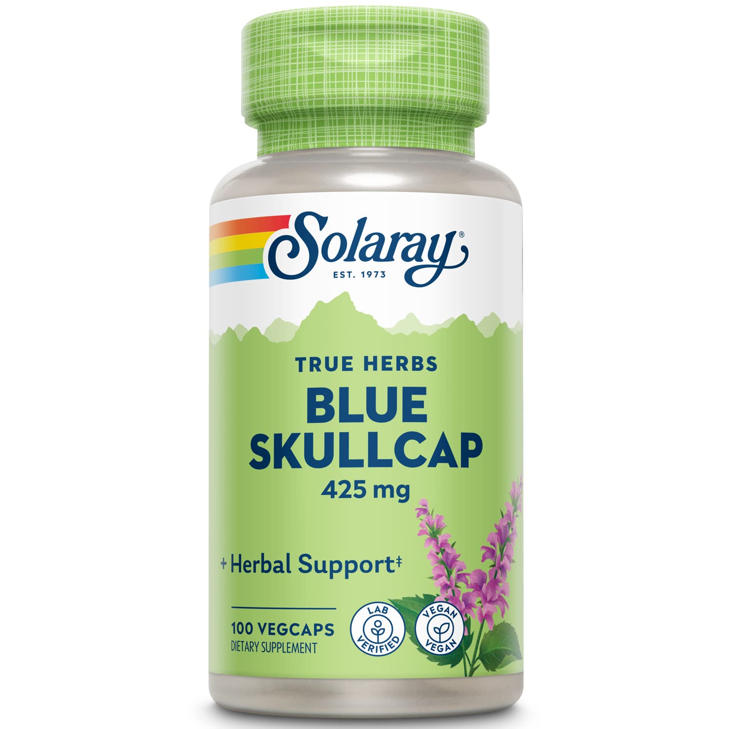 SOLARAY Blue Skullcap 425mg Whole Aerial Healthy Mood and Normal GABA Activity Support, Vegan, 100 VegCaps