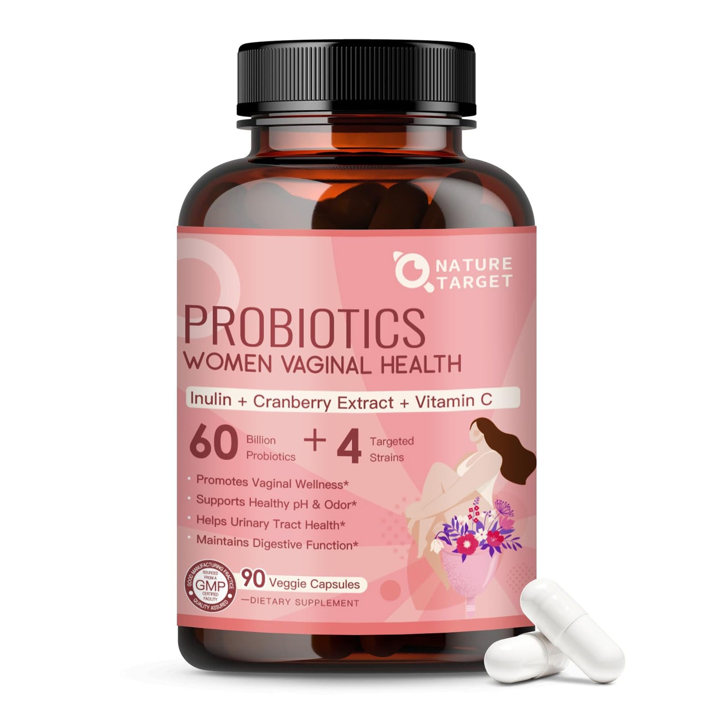 NATURE TARGET Vaginal Probiotics for Women pH Balance Capsule, 90 Count
