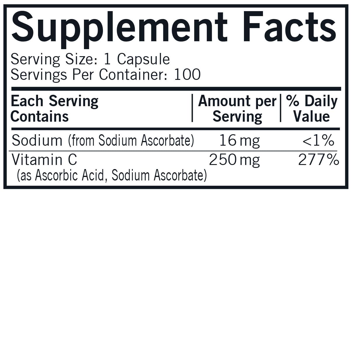 Kirkman Vitamin C 250 mg Capsules, 100 Count