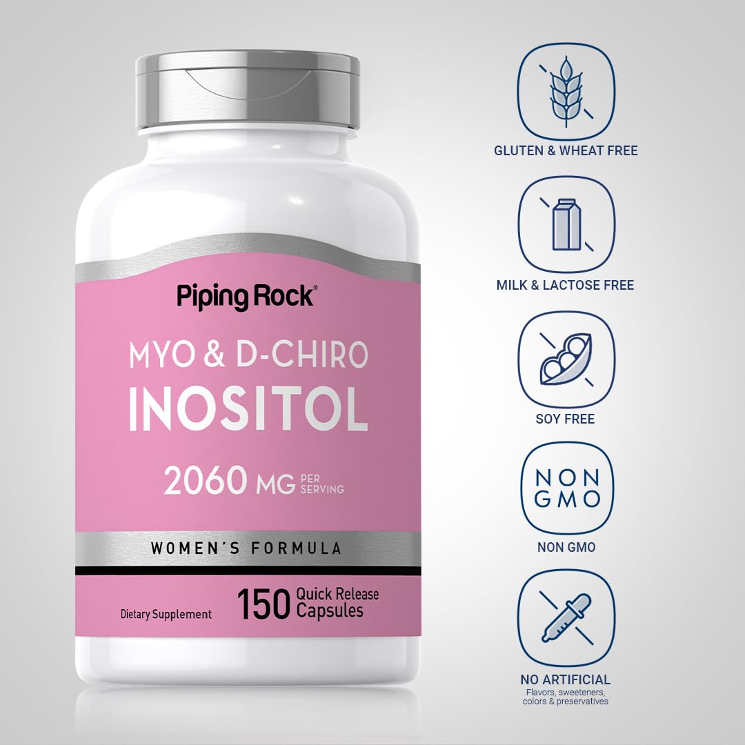 Piping Rock Myo-Inositol & D-Chiro Inositol Supplement Capsules, 150 Count