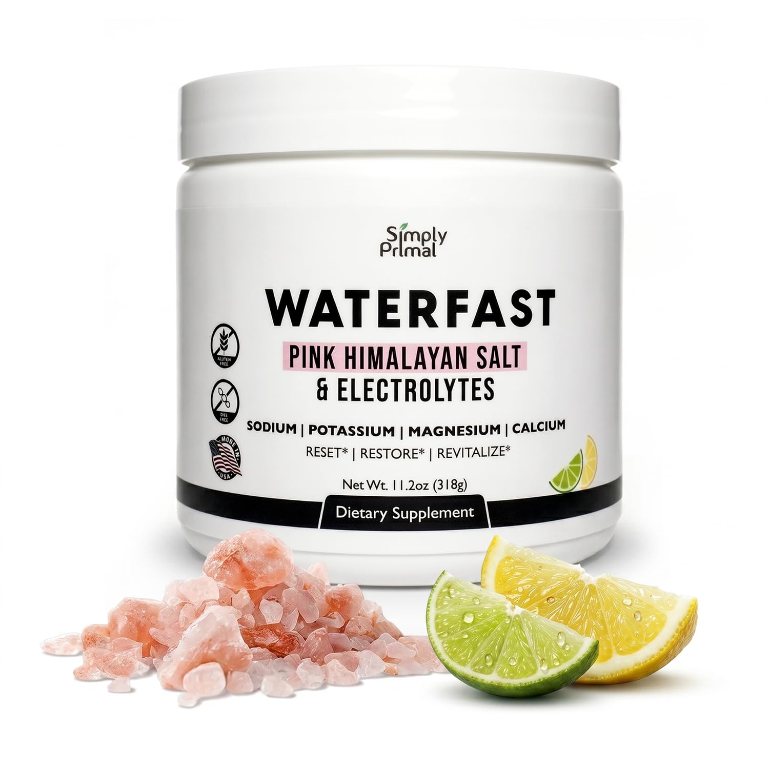 Simply Primal WATERFAST Keto Electrolyte Powder for Fasting and Hydration - Lemon Lime Flavor, 11.2 Ounce