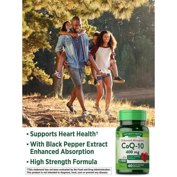 Nature's Truth CoQ10 Plus Black Pepper Extract 400mg Soft Gels, 80 Count