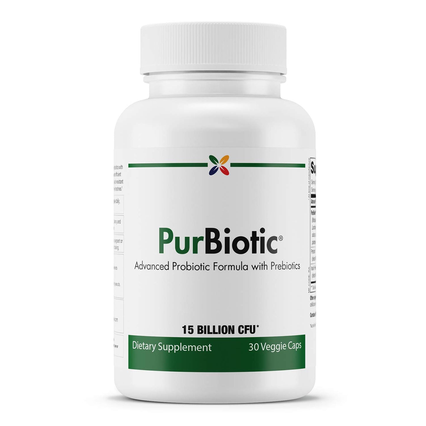 Stop Aging Now PurBiotic® 15 Billion CFU (PROWPT) Advanced Probiotic Formula with Prebiotics, 30 Veggie Caps