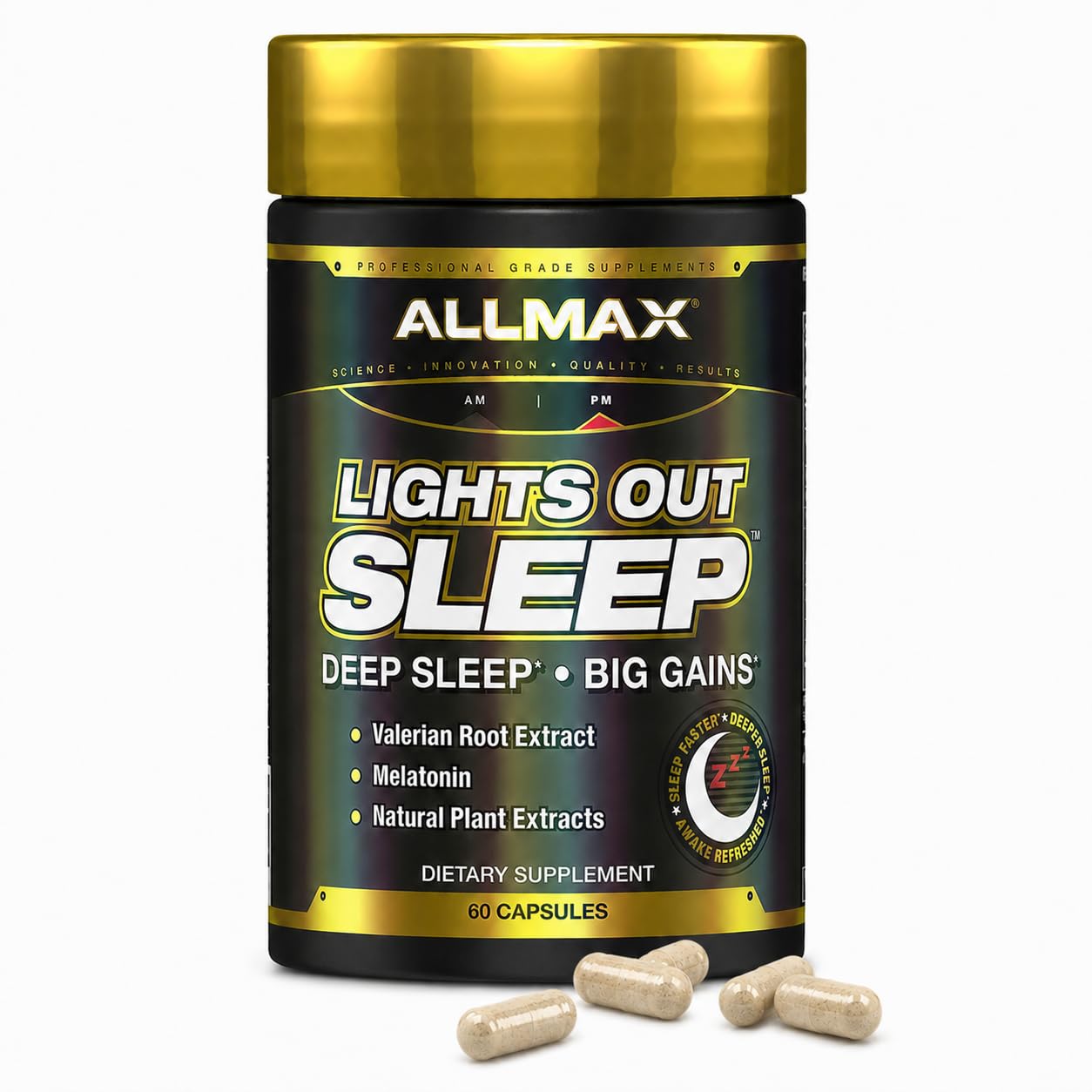 ALLMAX Lights Out Sleep Support Capsules, 60 Count