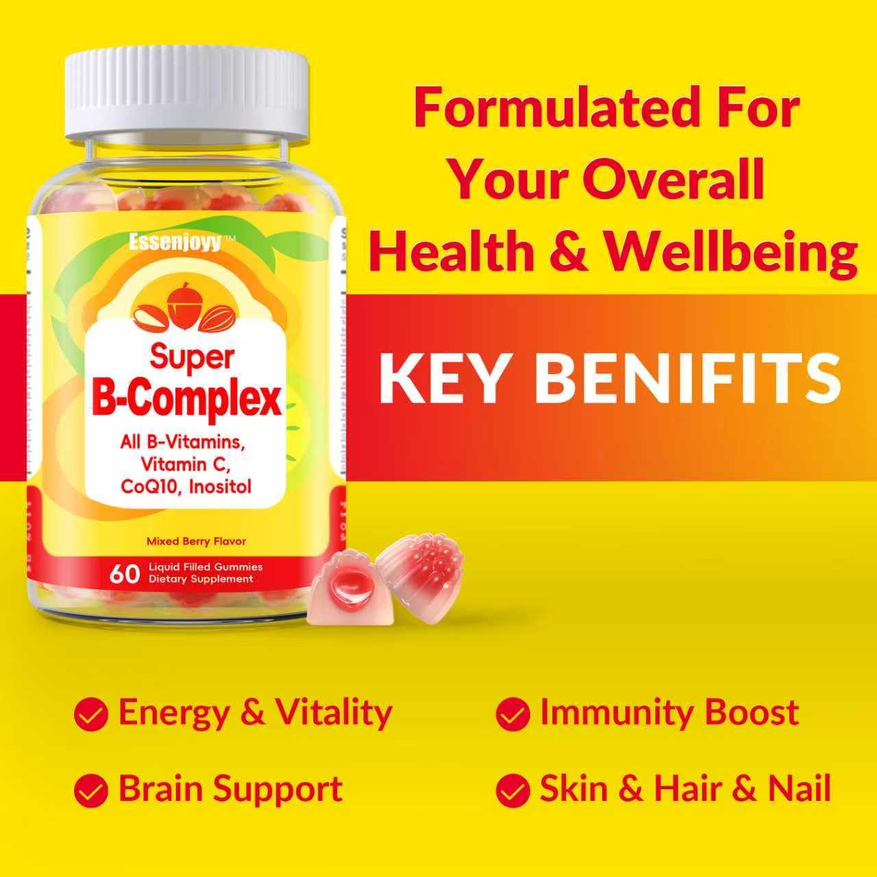 ESSENJOYY Methylated Vitamin B Complex Gummies 60 Count