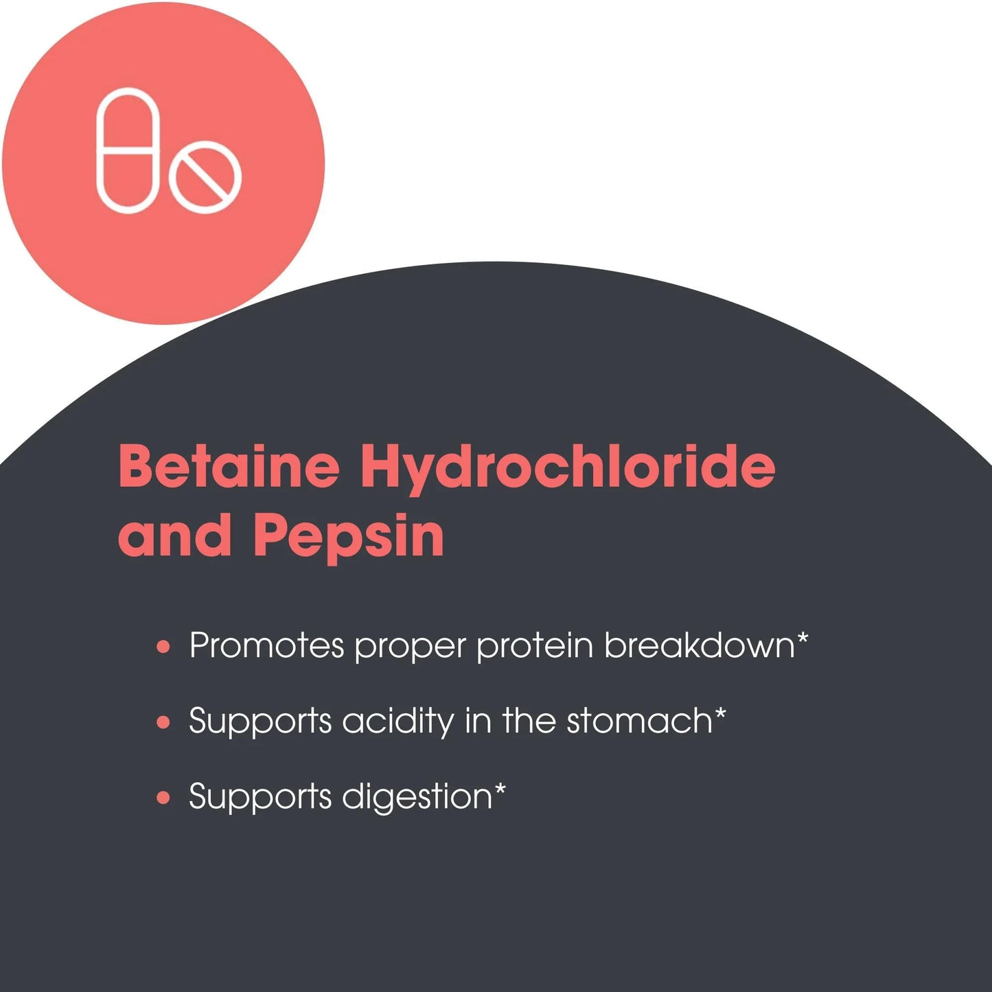 Metabolic Maintenance Betaine HCl + Pepsin Digestive Enzyme - Protein Digestion + Gut Health Support Supplement Capsules, 100 Count