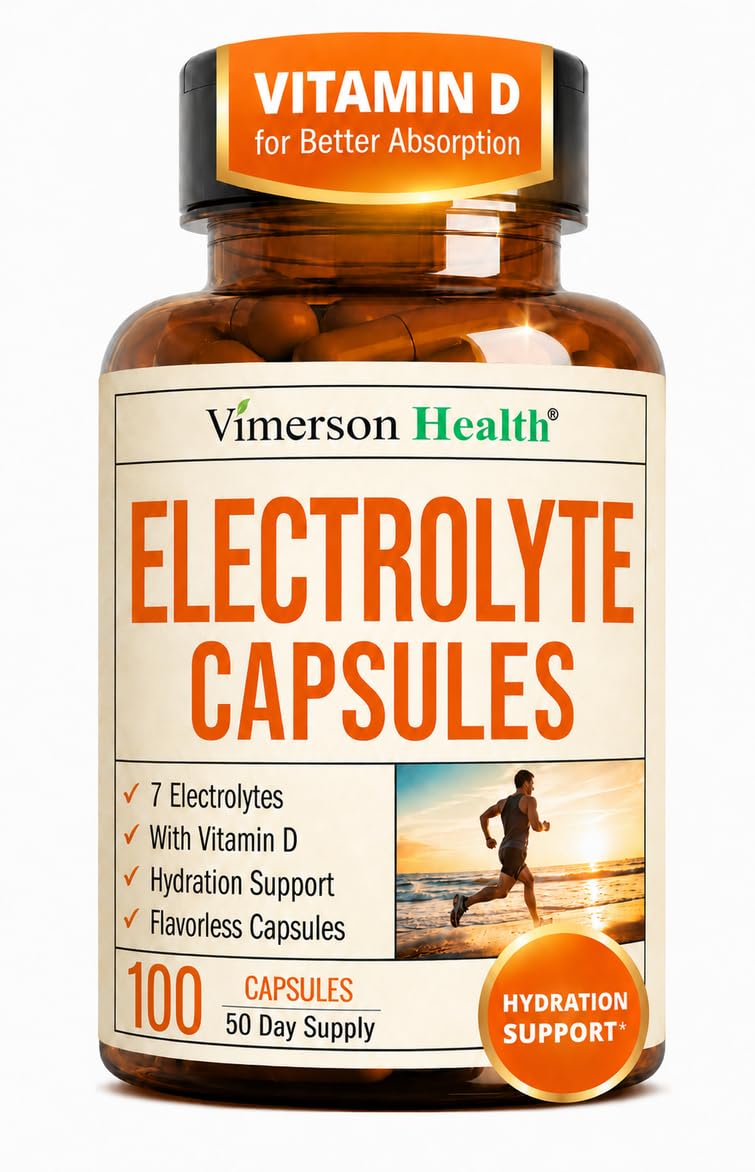 Vimerson Health Electrolyte Capsules with Sodium Potassium Magnesium Calcium – Hydration Support with Vitamin D & BioPerine for Absorption – Flavorless – 100 Vegetable Capsules