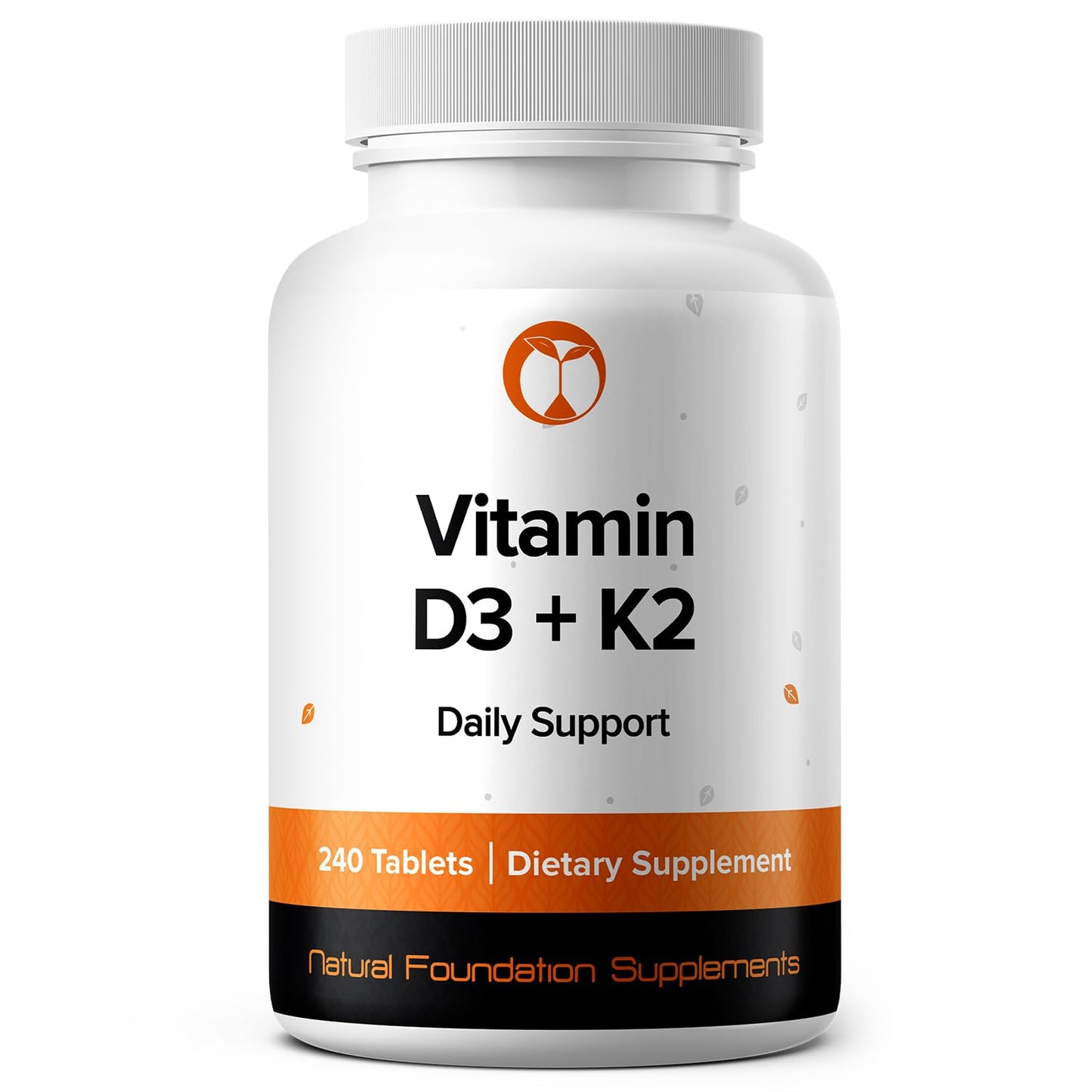 Natural Foundation Supplements Vitamin D3+K2 4000IU + 100mcg MK7 Vegetarian Tablets 240